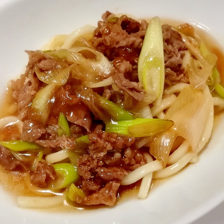 ☆牛肉と葱のあんかけ焼きうどん☆